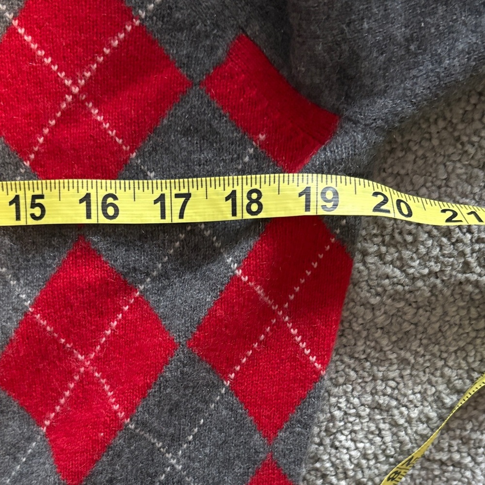 Apt. 9 100% Cashmere Charcoal & Red Argyle Turtleneck Long Sleeve Sweater. Sz L - Picture 7 of 8